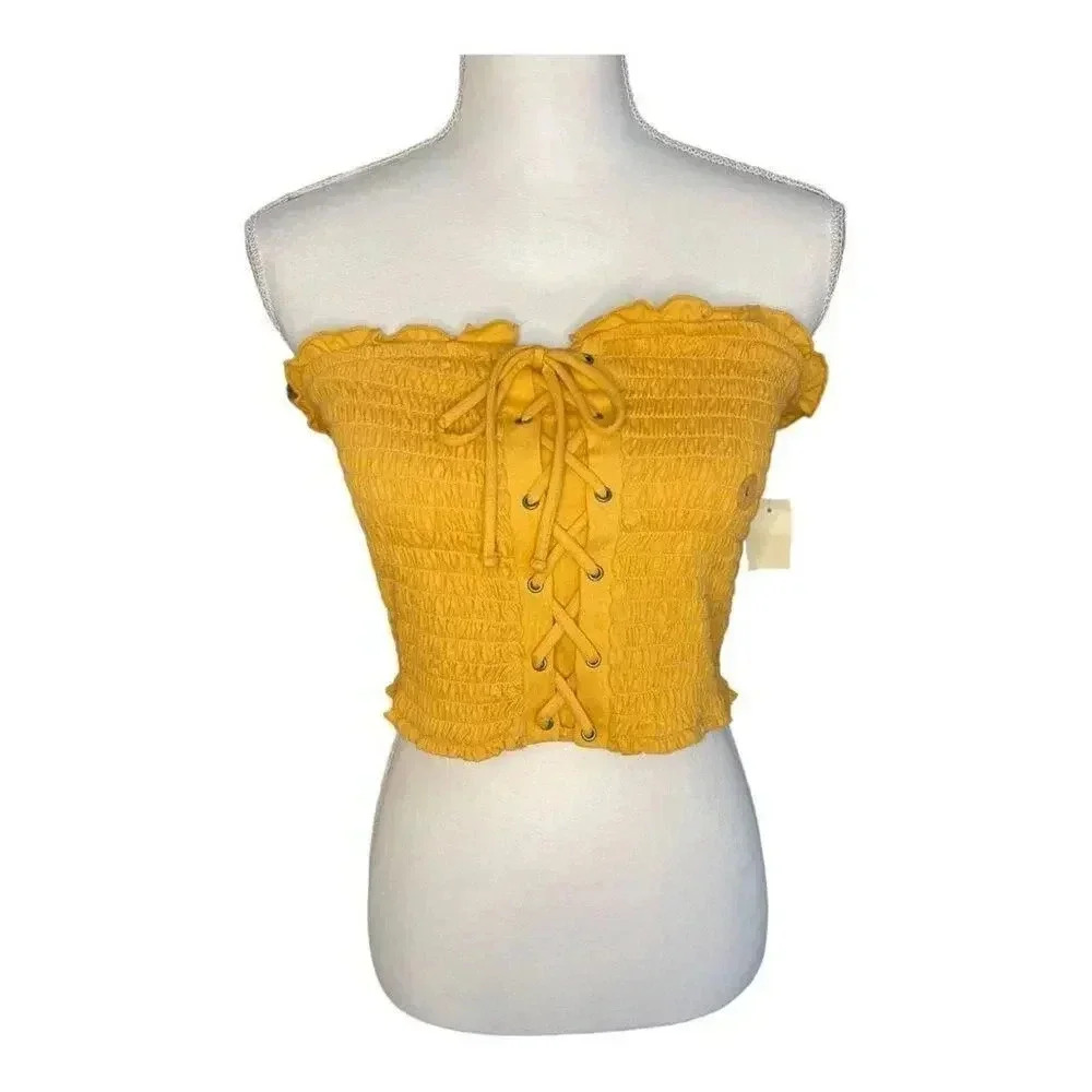 NEW Aeropostale Size Large Yellow Lace‎ Up Tube Top NWT